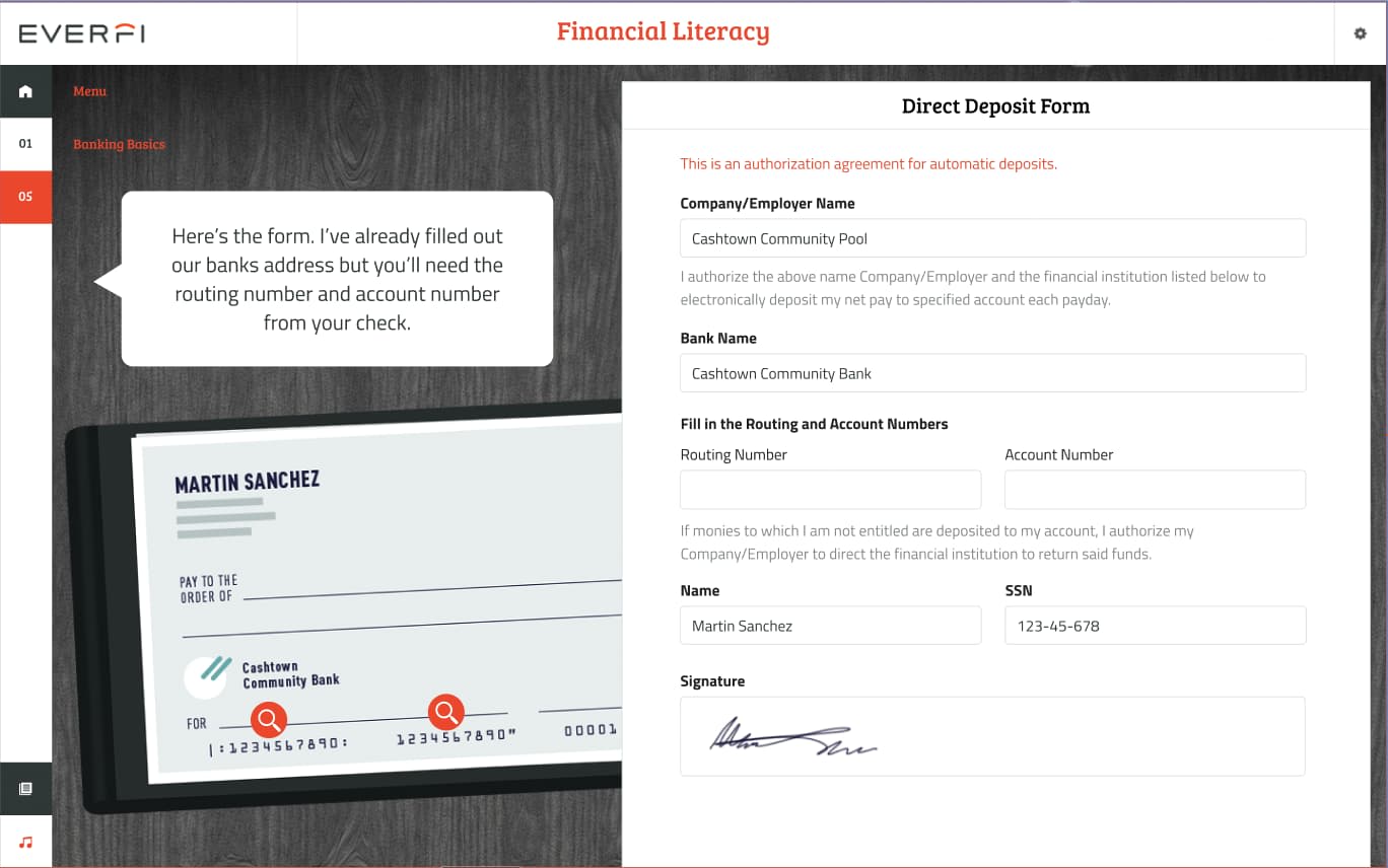 Banking Basics screenshot of financial literacy lesson